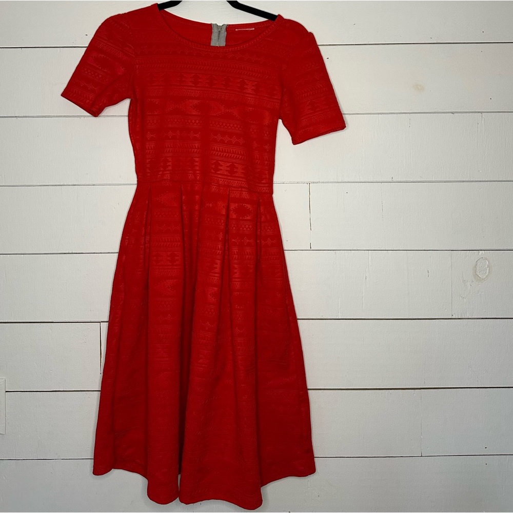 LuLaRoe Women’s UNICORN Textured Solid Red Amelia Dress Size XS